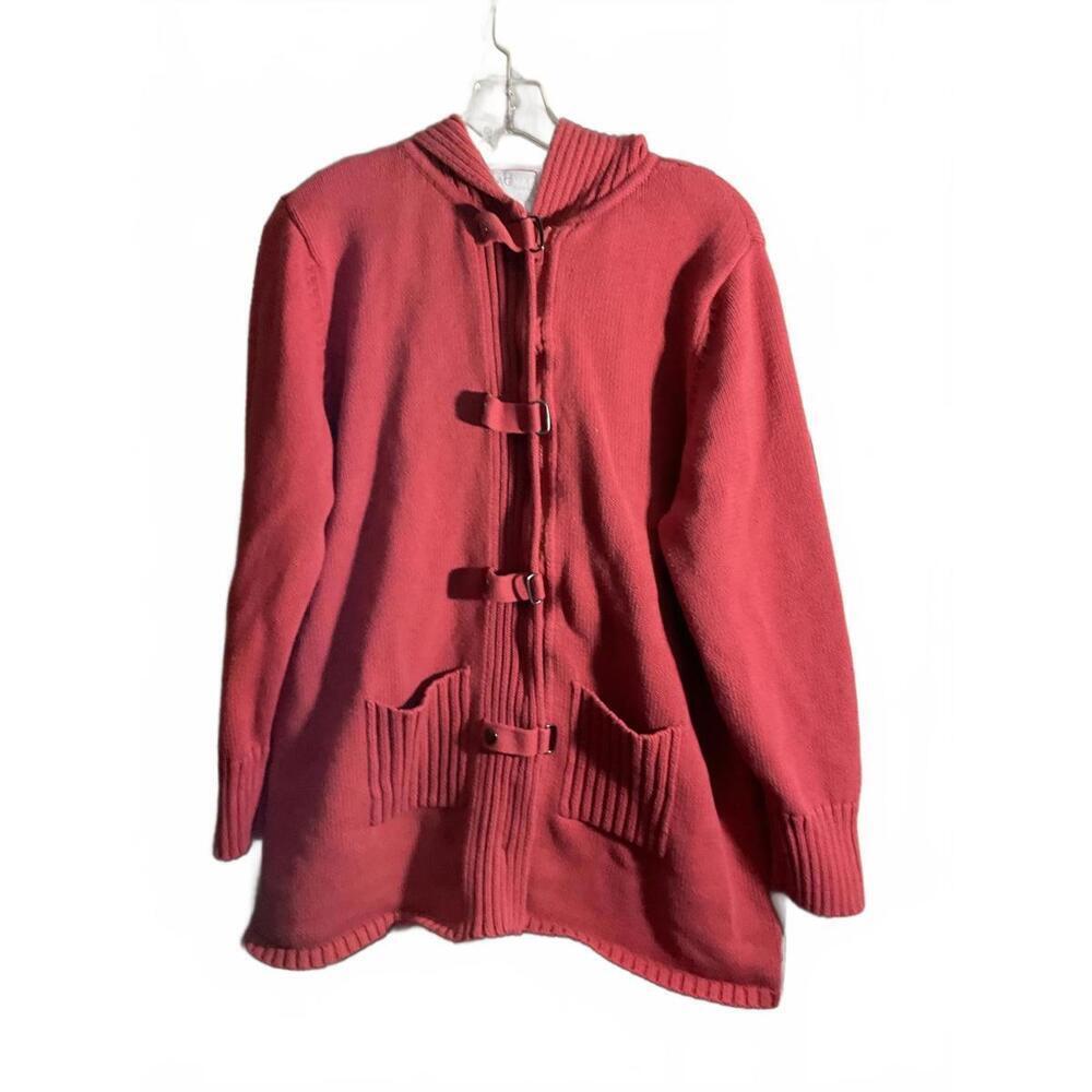 Sag Harbor Sport XL Cozy Hooded Knit Coat Cardigan in Coral Pink